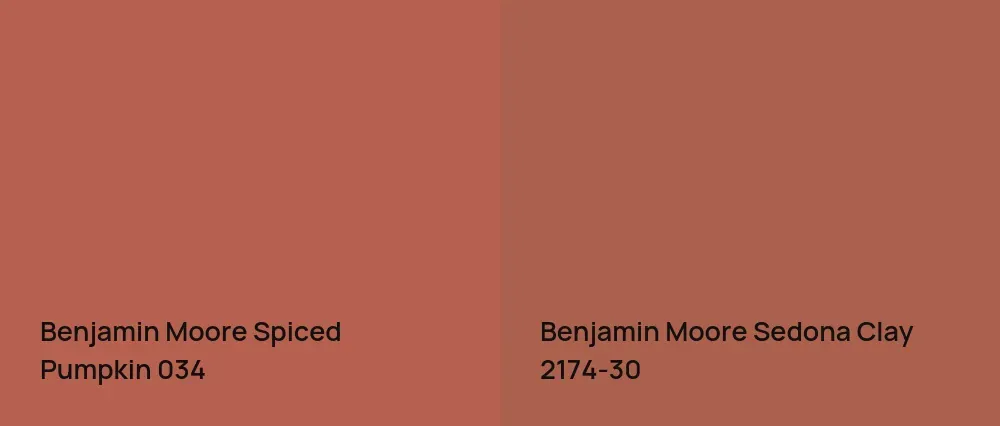 Benjamin Moore Spiced Pumpkin 034 vs Benjamin Moore Sedona Clay 2174-30