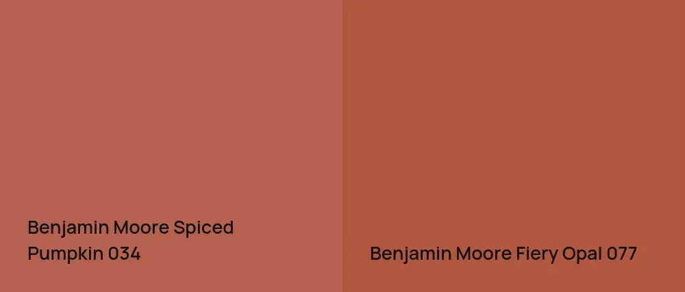 Benjamin Moore Spiced Pumpkin 034 vs Benjamin Moore Fiery Opal 077