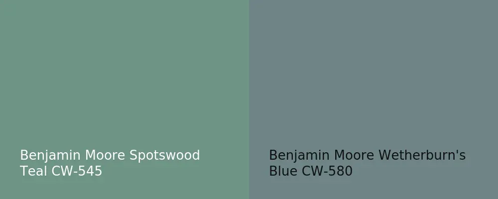 Benjamin Moore Spotswood Teal CW-545 vs Benjamin Moore Wetherburn's Blue CW-580