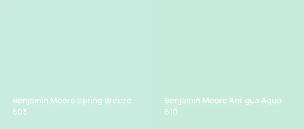 Benjamin Moore Spring Breeze 603 vs Benjamin Moore Antigua Aqua 610
