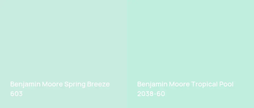 Benjamin Moore Spring Breeze 603 vs Benjamin Moore Tropical Pool 2038-60