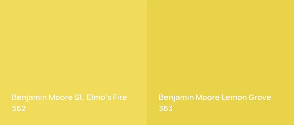 Benjamin Moore St. Elmo's Fire 362 vs Benjamin Moore Lemon Grove 363