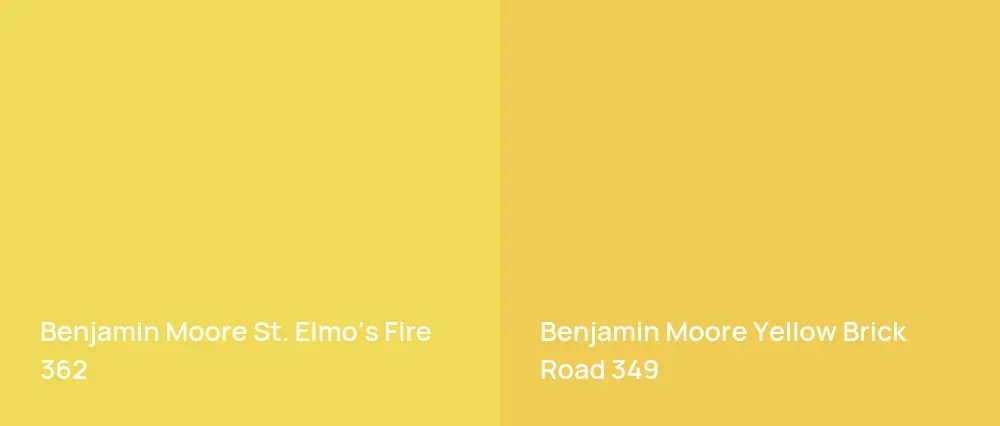 Benjamin Moore St. Elmo's Fire 362 vs Benjamin Moore Yellow Brick Road 349