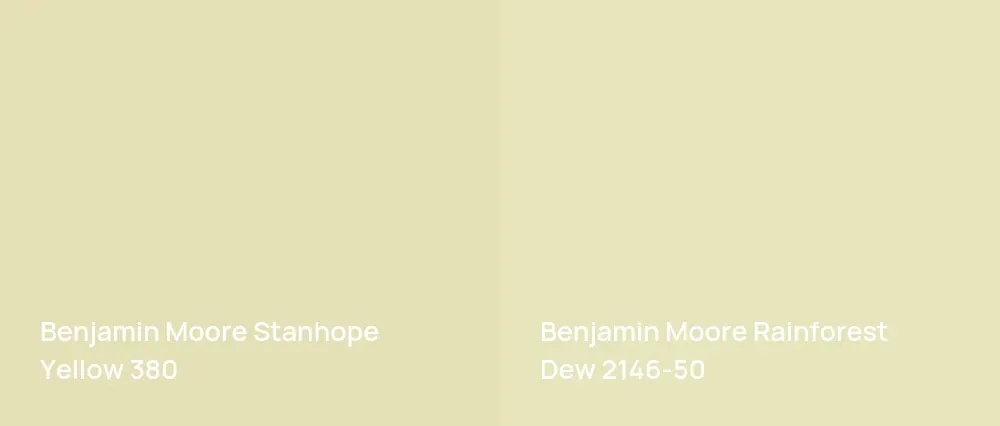 Benjamin Moore Stanhope Yellow 380 vs Benjamin Moore Rainforest Dew 2146-50