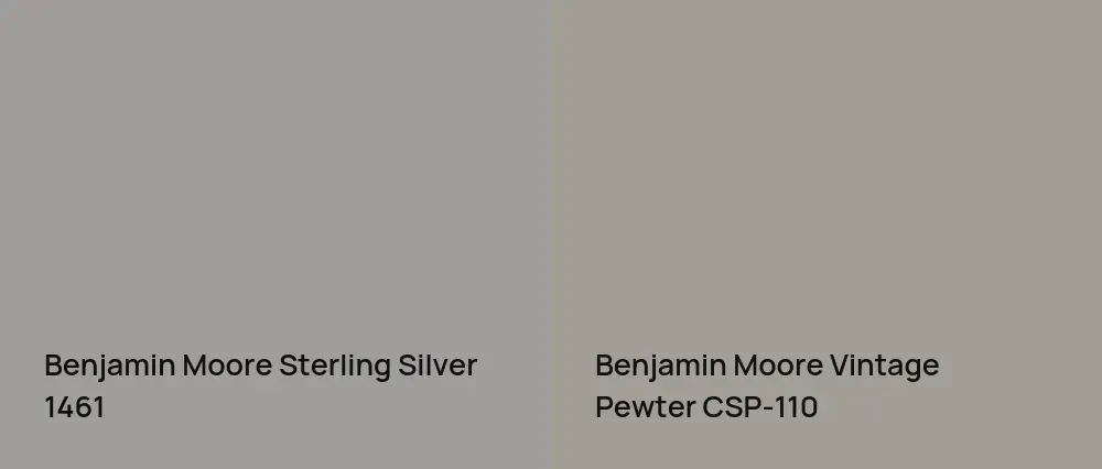 Benjamin Moore Sterling Silver 1461 vs Benjamin Moore Vintage Pewter CSP-110