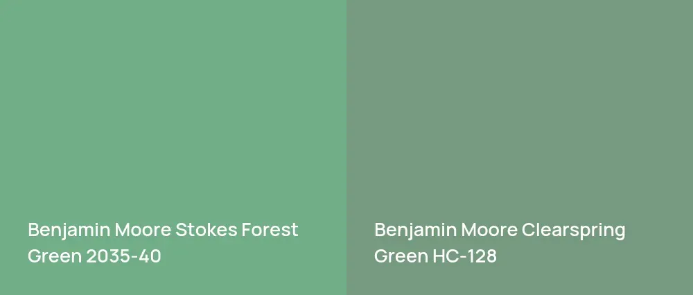 Benjamin Moore Stokes Forest Green 2035-40 vs Benjamin Moore Clearspring Green HC-128