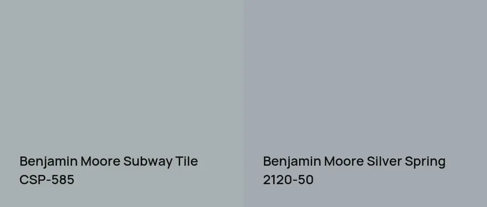 Benjamin Moore Subway Tile CSP-585 vs Benjamin Moore Silver Spring 2120-50