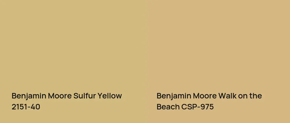 Benjamin Moore Sulfur Yellow 2151-40 vs Benjamin Moore Walk on the Beach CSP-975