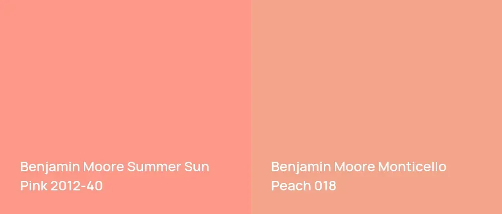 Benjamin Moore Summer Sun Pink 2012-40 vs Benjamin Moore Monticello Peach 018