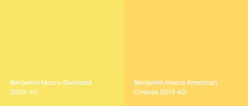 Benjamin Moore Sunburst 2023-40 vs Benjamin Moore American Cheese 2019-40