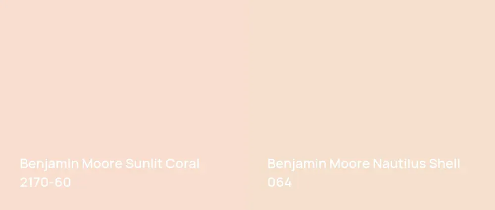 Benjamin Moore Sunlit Coral 2170-60 vs Benjamin Moore Nautilus Shell 064