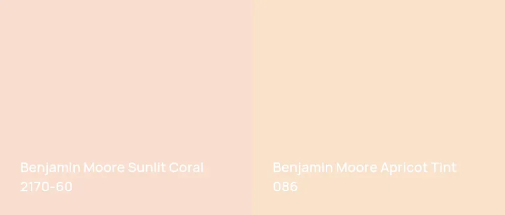 Benjamin Moore Sunlit Coral 2170-60 vs Benjamin Moore Apricot Tint 086