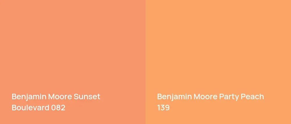 Benjamin Moore Sunset Boulevard 082 vs Benjamin Moore Party Peach 139