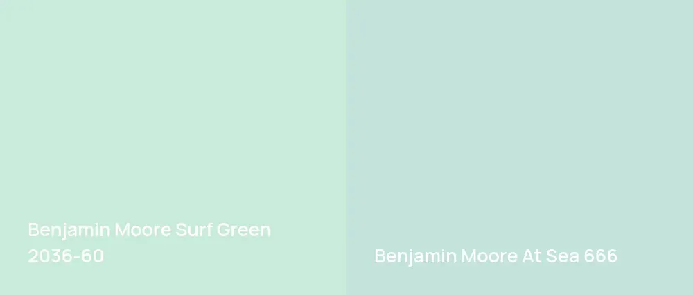 Benjamin Moore Surf Green 2036-60 vs Benjamin Moore At Sea 666