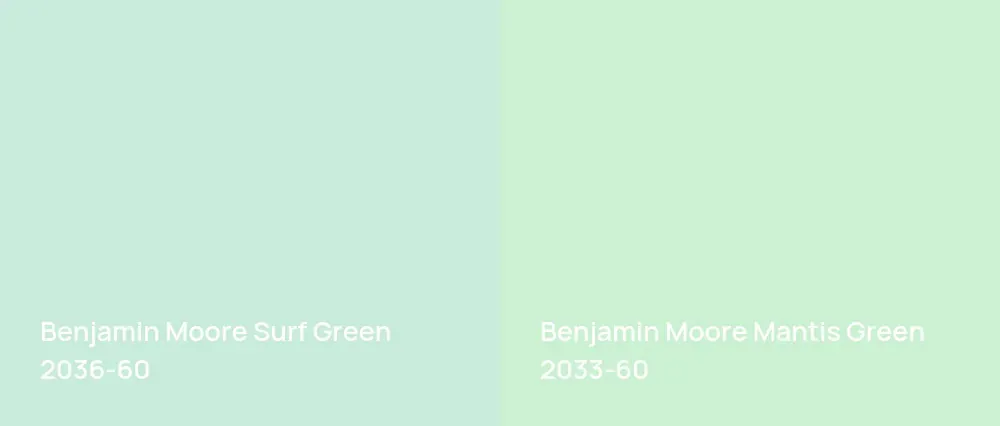 Benjamin Moore Surf Green 2036-60 vs Benjamin Moore Mantis Green 2033-60