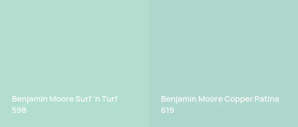 Benjamin Moore Surf 'n Turf 598 vs Benjamin Moore Copper Patina 619