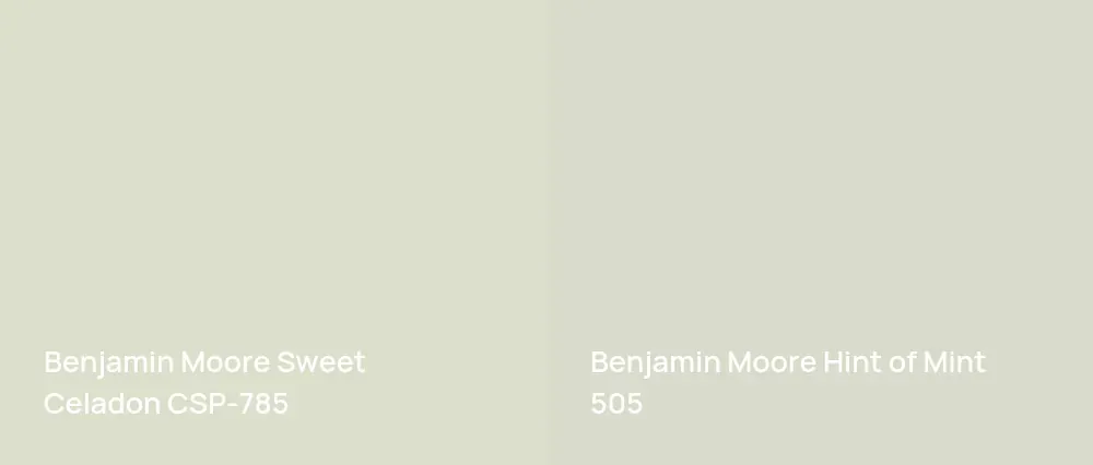 Benjamin Moore Sweet Celadon CSP-785 vs Benjamin Moore Hint of Mint 505