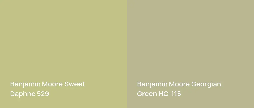 Benjamin Moore Sweet Daphne 529 vs Benjamin Moore Georgian Green HC-115