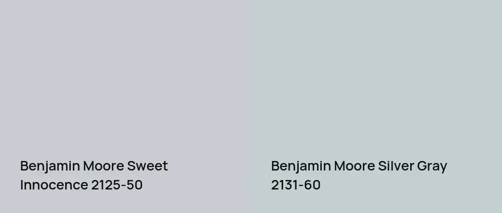 Benjamin Moore Sweet Innocence 2125-50 vs Benjamin Moore Silver Gray 2131-60