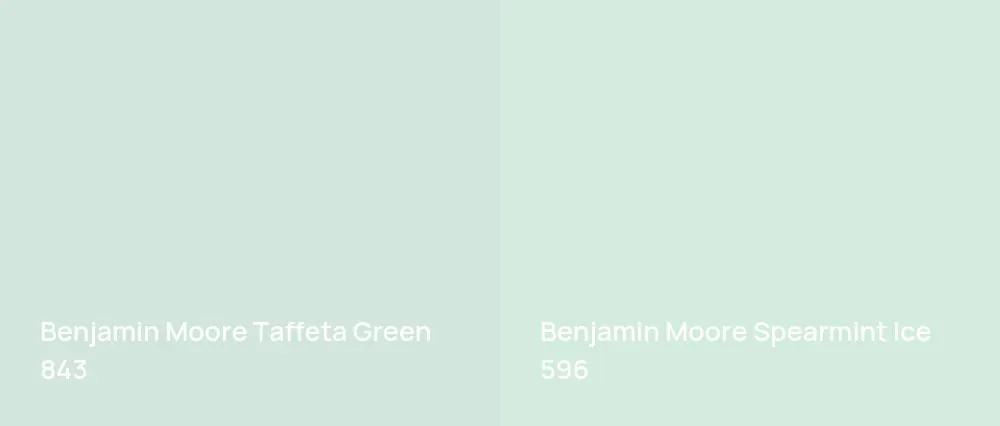 Benjamin Moore Taffeta Green 843 vs Benjamin Moore Spearmint Ice 596