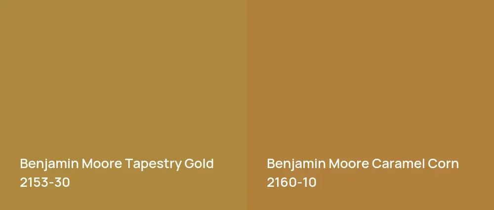 Benjamin Moore Tapestry Gold 2153-30 vs Benjamin Moore Caramel Corn 2160-10
