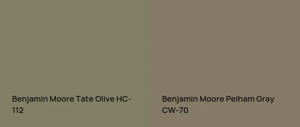 Benjamin Moore Tate Olive HC-112 vs Benjamin Moore Pelham Gray CW-70