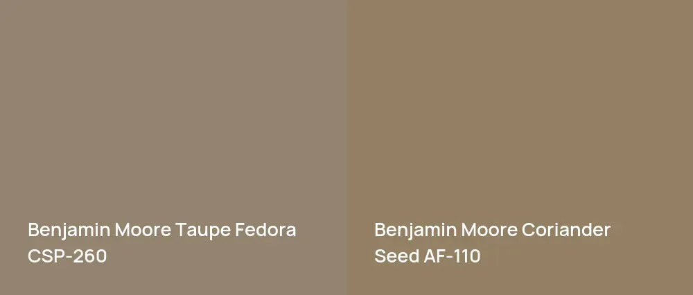 Benjamin Moore Taupe Fedora CSP-260 vs Benjamin Moore Coriander Seed AF-110