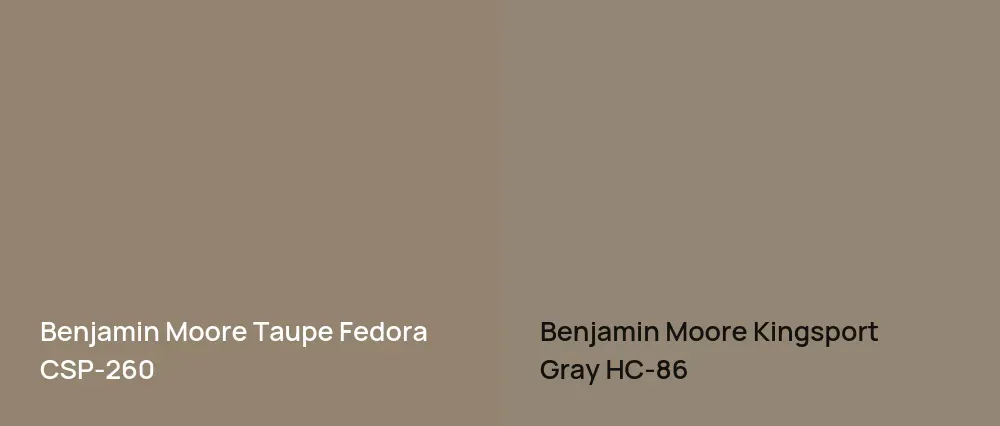 Benjamin Moore Taupe Fedora CSP-260 vs Benjamin Moore Kingsport Gray HC-86