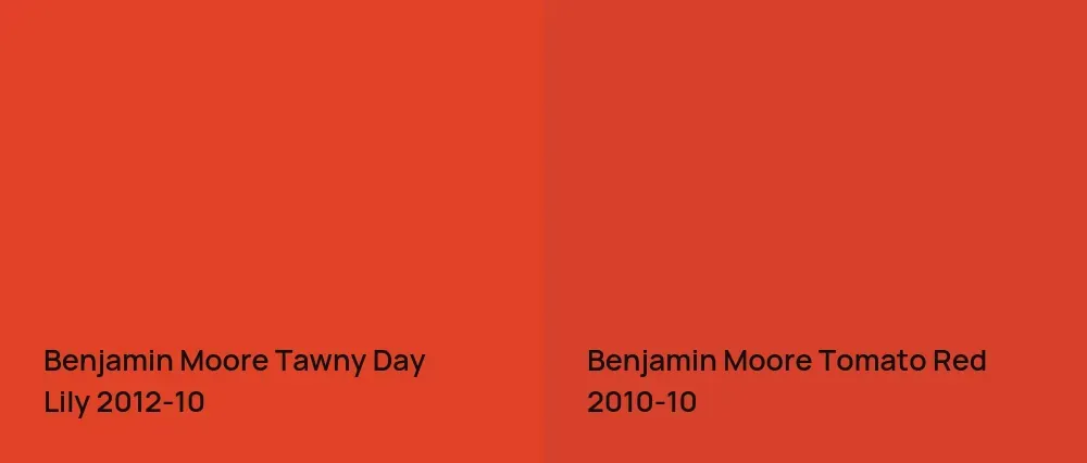 Benjamin Moore Tawny Day Lily 2012-10 vs Benjamin Moore Tomato Red 2010-10