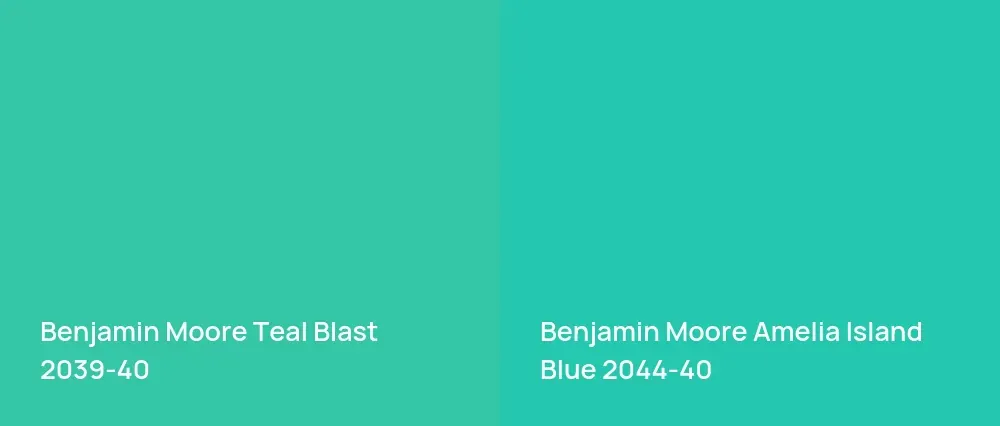 Benjamin Moore Teal Blast 2039-40 vs Benjamin Moore Amelia Island Blue 2044-40