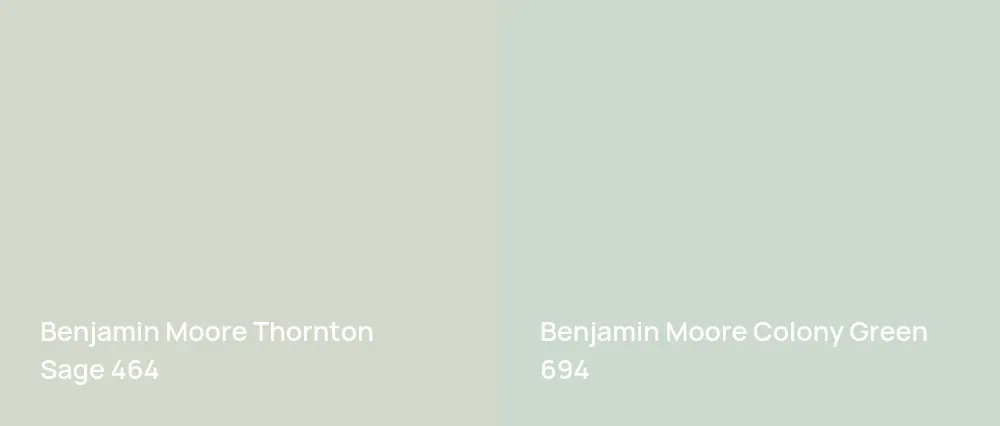 Benjamin Moore Thornton Sage 464 vs Benjamin Moore Colony Green 694