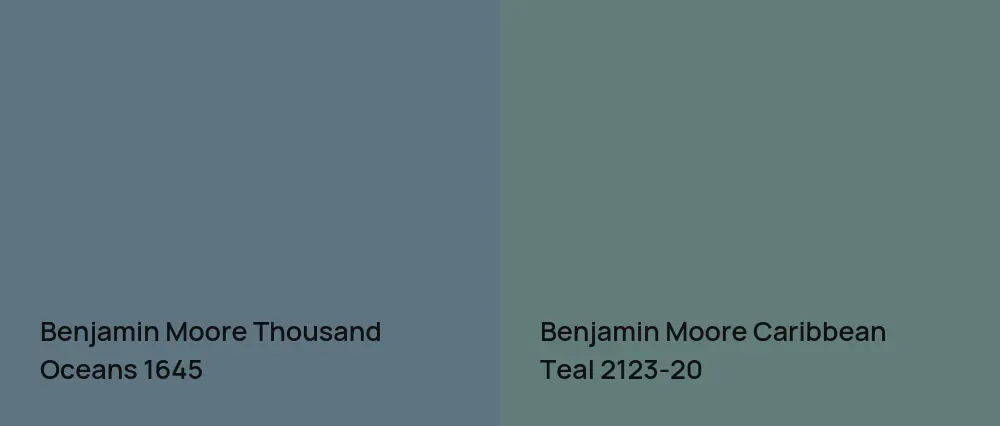 Benjamin Moore Thousand Oceans 1645 vs Benjamin Moore Caribbean Teal 2123-20