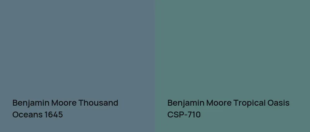 Benjamin Moore Thousand Oceans 1645 vs Benjamin Moore Tropical Oasis CSP-710