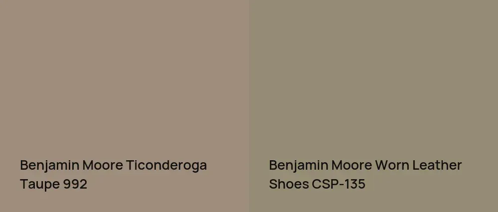 Benjamin Moore Ticonderoga Taupe 992 vs Benjamin Moore Worn Leather Shoes CSP-135