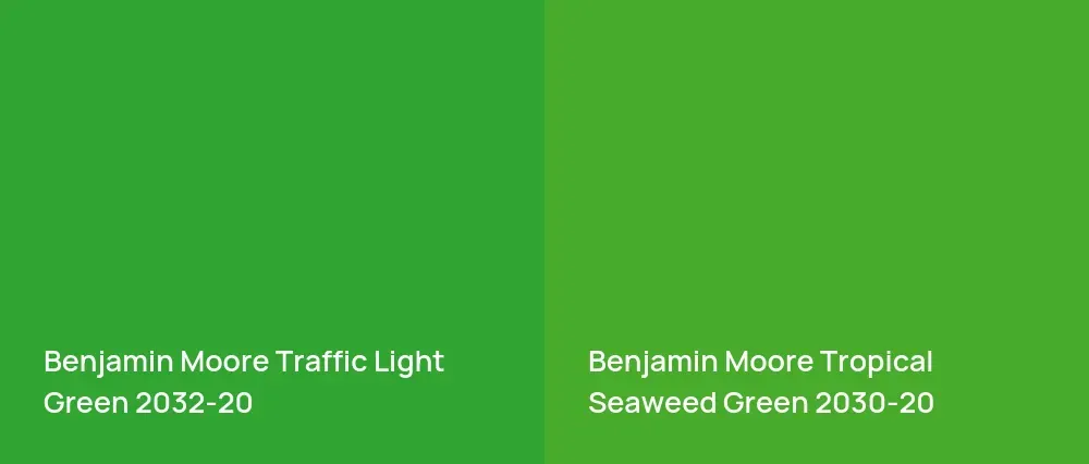 Benjamin Moore Traffic Light Green 2032-20 vs Benjamin Moore Tropical Seaweed Green 2030-20