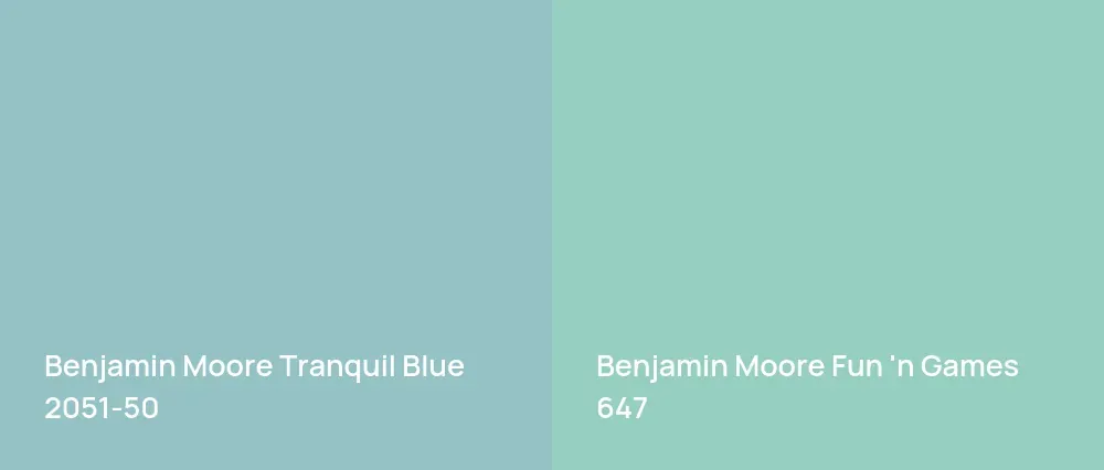 Benjamin Moore Tranquil Blue 2051-50 vs Benjamin Moore Fun 'n Games 647