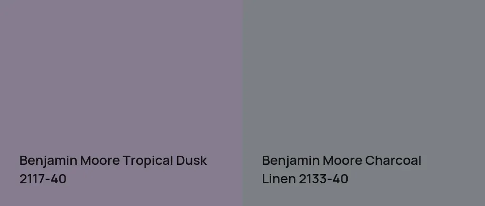 Benjamin Moore Tropical Dusk 2117-40 vs Benjamin Moore Charcoal Linen 2133-40