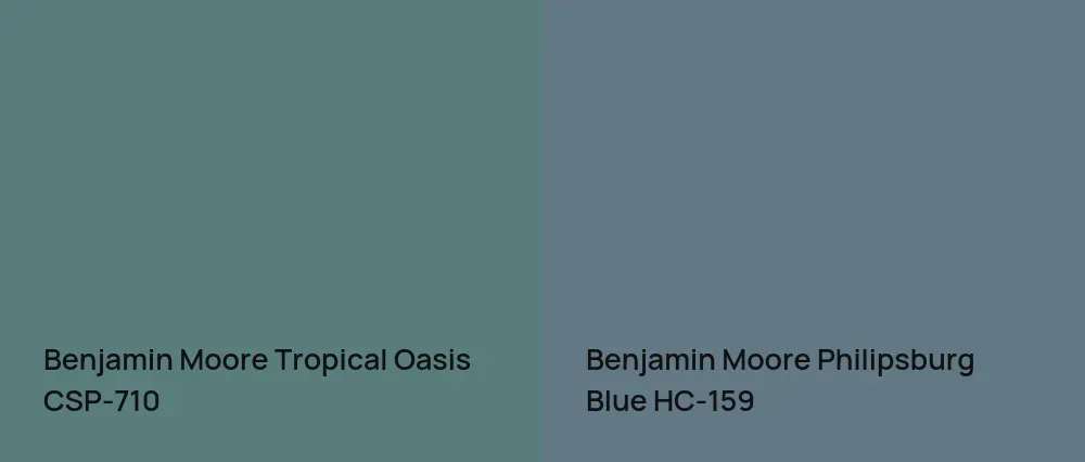 Benjamin Moore Tropical Oasis CSP-710 vs Benjamin Moore Philipsburg Blue HC-159