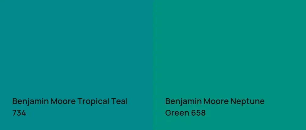 Benjamin Moore Tropical Teal 734 vs Benjamin Moore Neptune Green 658