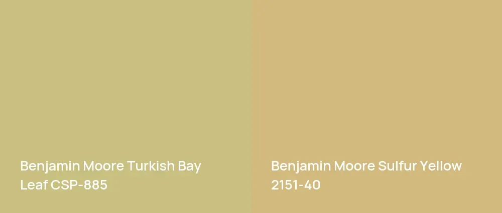 Benjamin Moore Turkish Bay Leaf CSP-885 vs Benjamin Moore Sulfur Yellow 2151-40