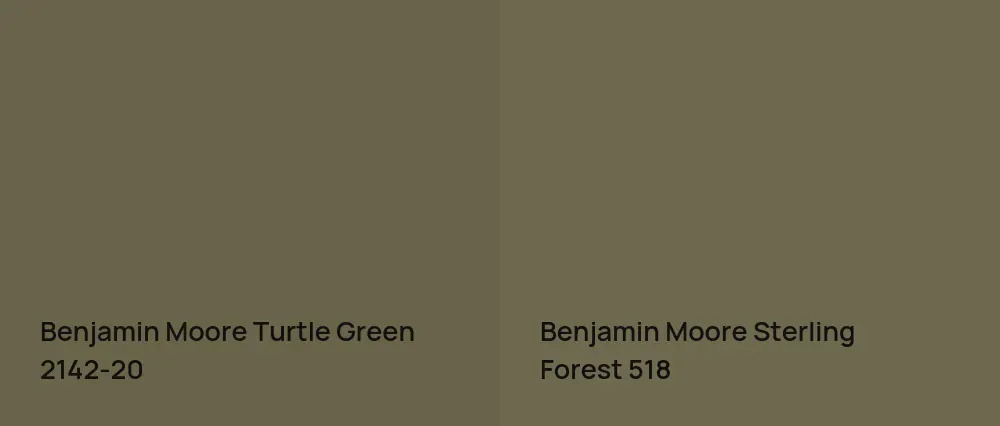 Benjamin Moore Turtle Green 2142-20 vs Benjamin Moore Sterling Forest 518