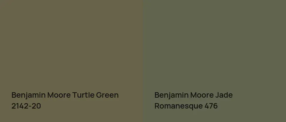 Benjamin Moore Turtle Green 2142-20 vs Benjamin Moore Jade Romanesque 476
