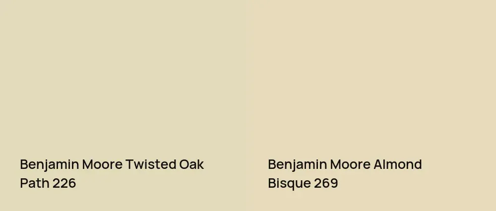 Benjamin Moore Twisted Oak Path 226 vs Benjamin Moore Almond Bisque 269