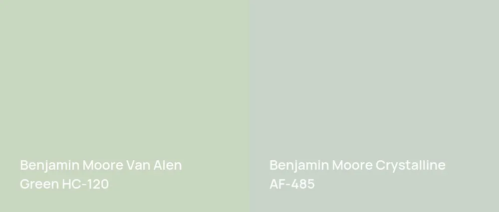 Benjamin Moore Van Alen Green HC-120 vs Benjamin Moore Crystalline AF-485