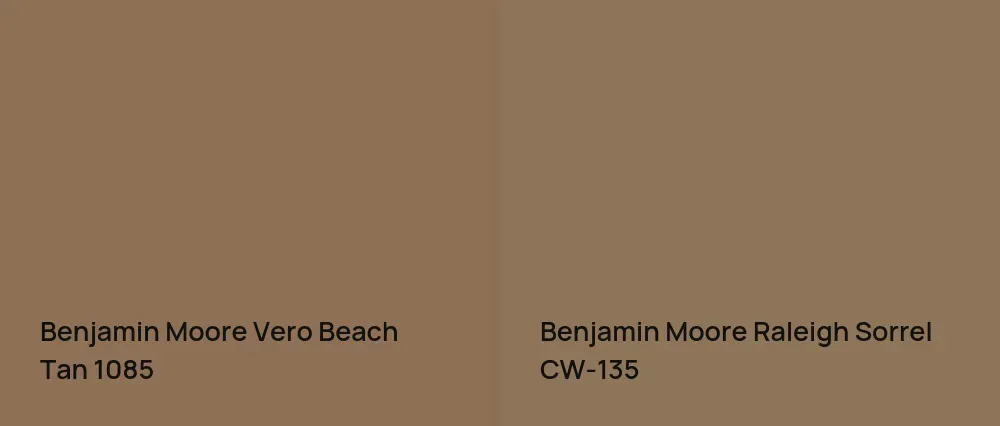 Benjamin Moore Vero Beach Tan 1085 vs Benjamin Moore Raleigh Sorrel CW-135