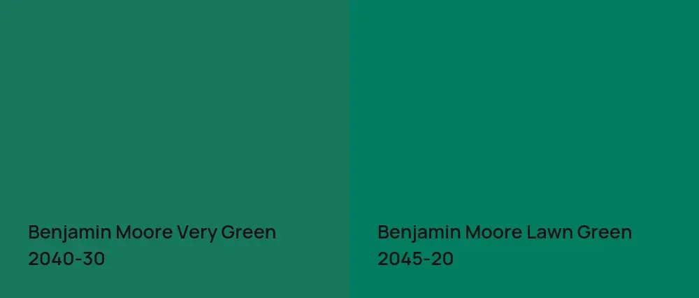 Benjamin Moore Very Green 2040-30 vs Benjamin Moore Lawn Green 2045-20
