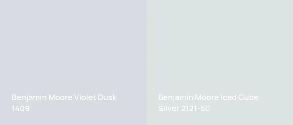 Benjamin Moore Violet Dusk 1409 vs Benjamin Moore Iced Cube Silver 2121-50