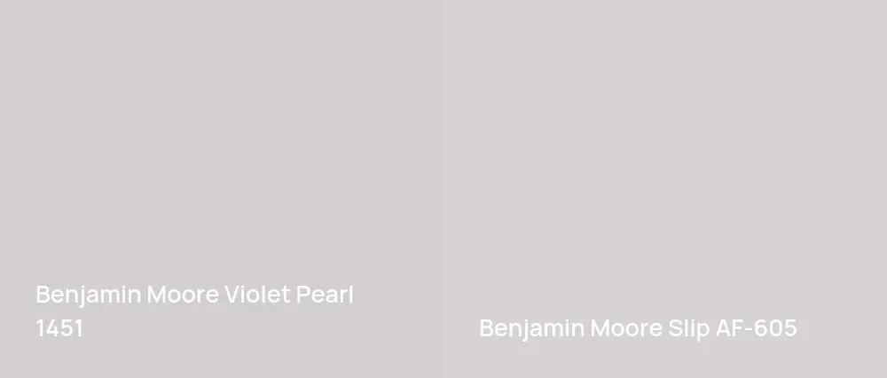 Benjamin Moore Violet Pearl 1451 vs Benjamin Moore Slip AF-605