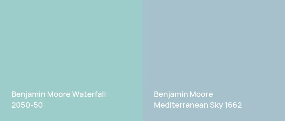Benjamin Moore Waterfall 2050-50 vs Benjamin Moore Mediterranean Sky 1662