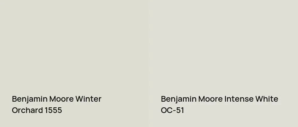Benjamin Moore Winter Orchard 1555 vs Benjamin Moore Intense White OC-51